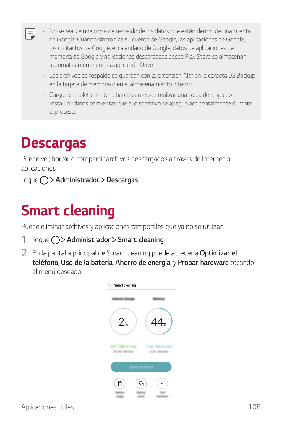 Descargas, Smart cleaning | LG G6 H872 Manual del usuario | Página 109 / 185
