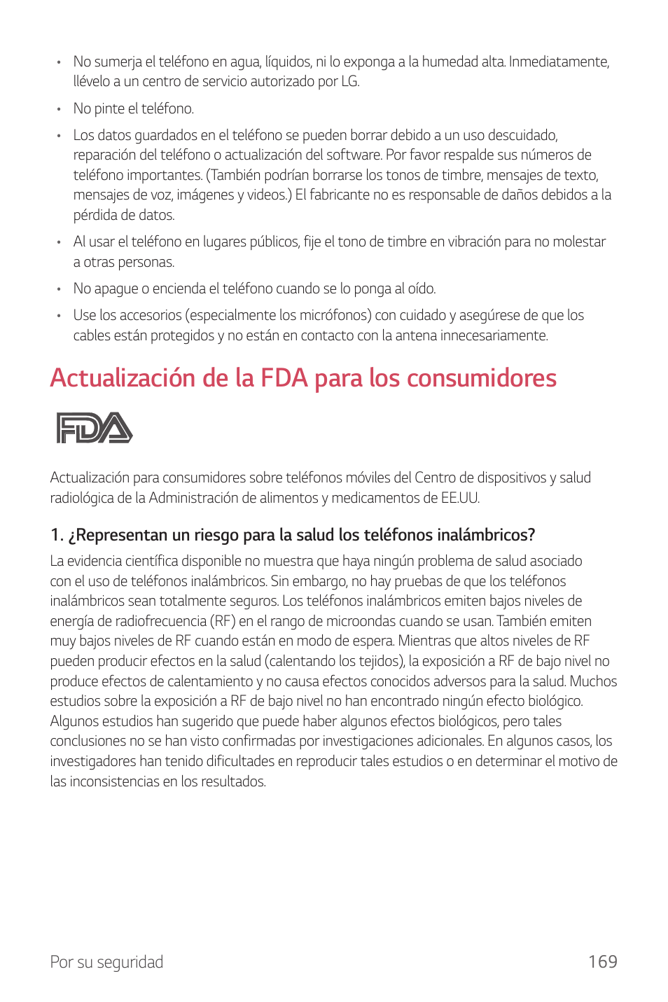 Actualización de la fda para los consumidores | LG G6 H872 Manual del usuario | Página 170 / 185