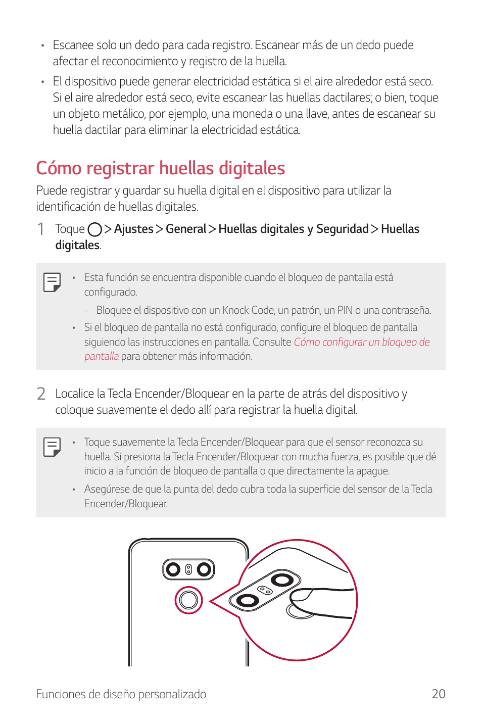 Cómo registrar huellas digitales | LG G6 H872 Manual del usuario | Página 21 / 185
