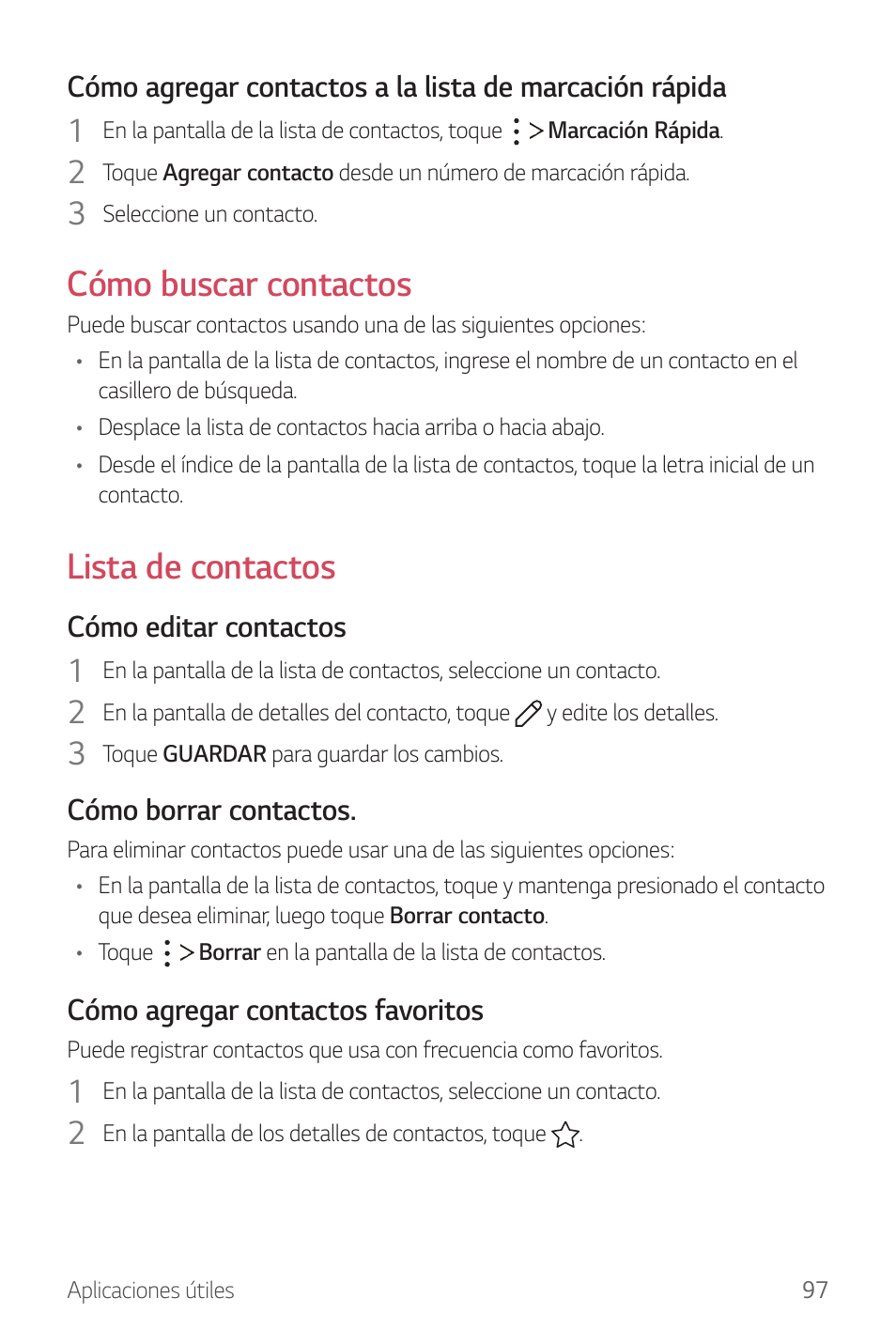 Cómo buscar contactos, Lista de contactos | LG G6 H872 Manual del usuario | Página 98 / 185