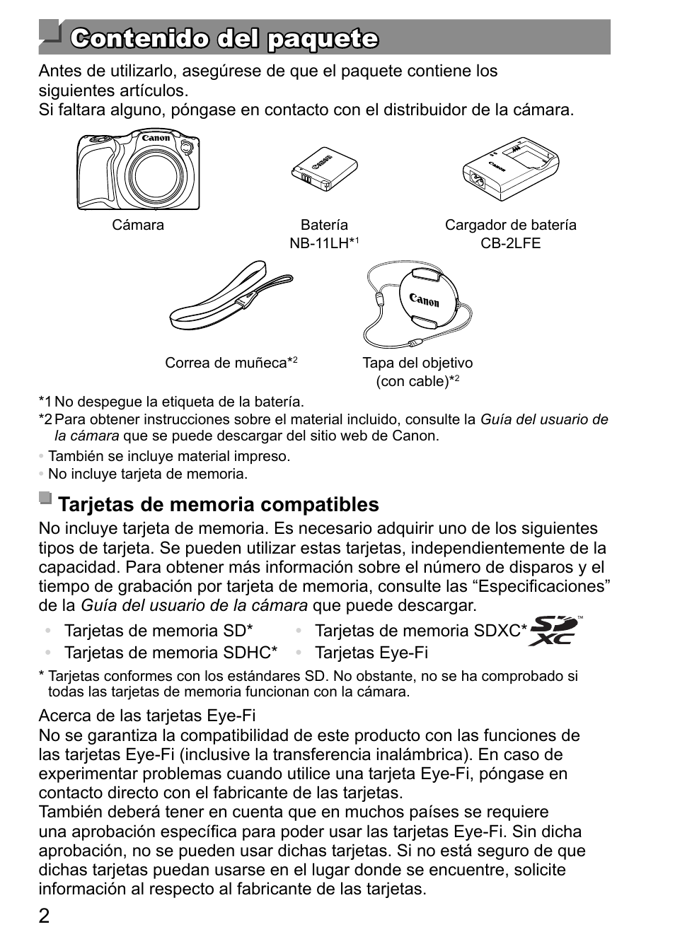Canon PowerShot SX410 IS Manual del usuario | Página 2 / 9