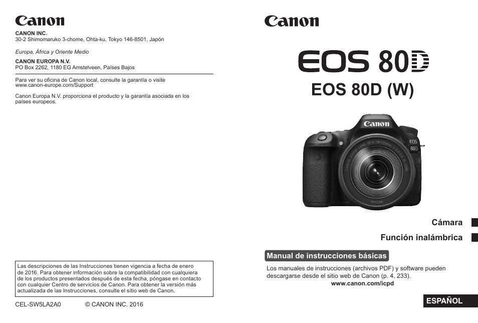 Canon EOS 80D Manual del usuario | Páginas: 308
